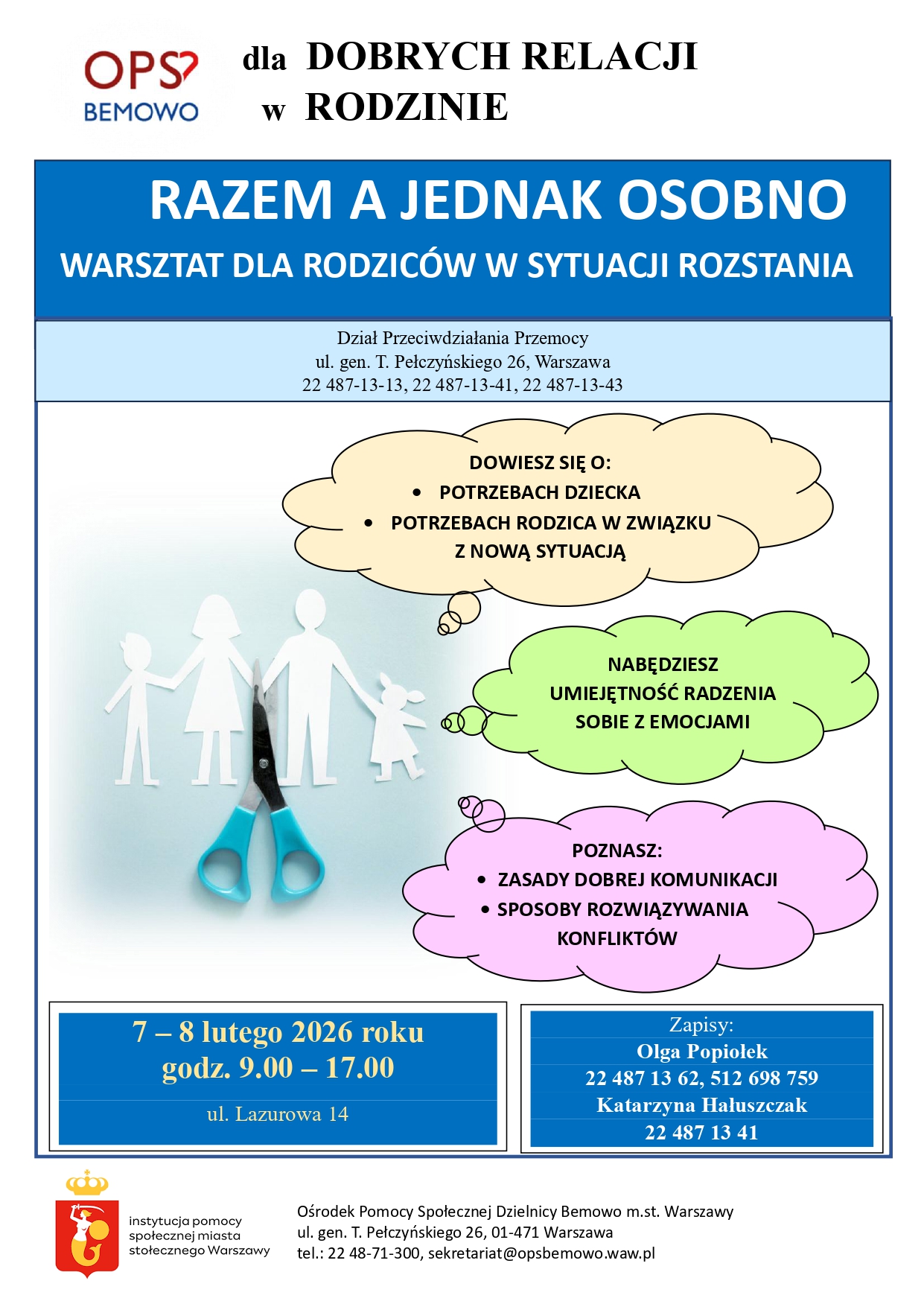 plakat : warsztaty dla rodziców w sytuacji rozstania 