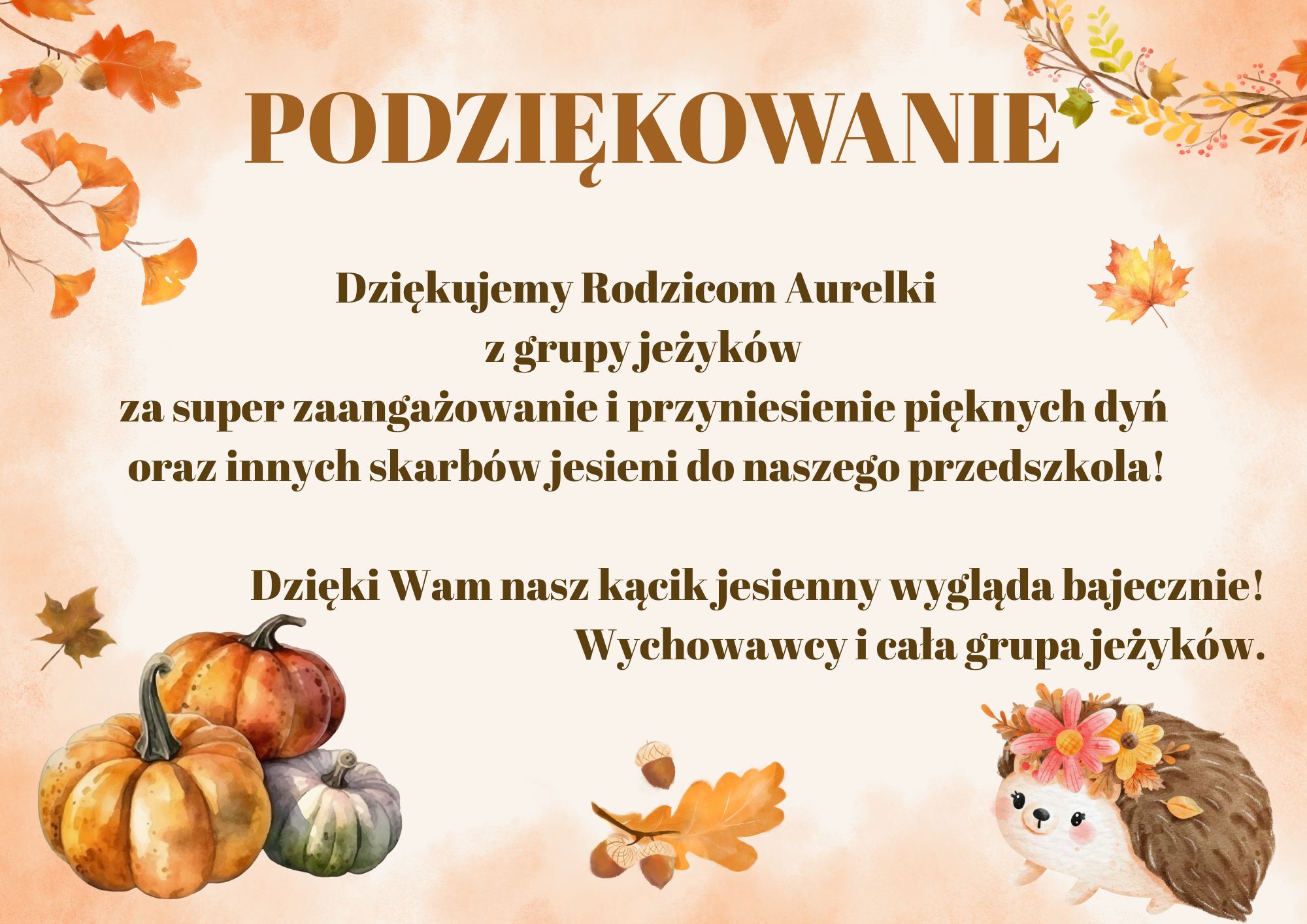 podziękowania dla rodziów